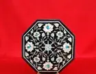12" Black Marble Coffee Table Top Geometric Design Inlay side Corner Table