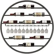 Wall Mounted Wine Glass Storage Rack Mini Bar Liquor Cabinet with Bottle Display Shelf and Whiskey Shelf Black 100 * 100 * 10cm Round Wine Rack for Stylish Bar Shelves Star of Light Design P
