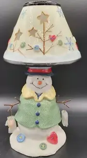 St Nicholas Square Button Tree Snowman Candle Lamp With Shade NWOB