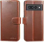 LENSUN Genuine Leather Case for Google Pixel 7 Pro, Mobile Phone Case [Genuine Leather] [Magnetic Closure] [Card Slot] Mobile Phone Case Leather Case for Google Pixel 7 Pro 5G - Dark Brown