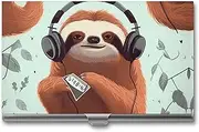 [LKHDS] Slim Aluminum Alloy Business Card Holder Funny Cute Animal Sloth Music Pocket Business Card Case Portable Business Card Wallet Business Card Holders Handheld Card Box for Women Men, style, One