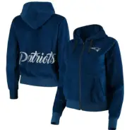 New England Patriots Women's Foco Velour Suit Navy Full-Zip Hoodie