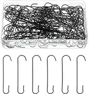 Christmas Ornament Hooks 200pcs 2.36x0.51 inch C Shaped Christmas Tree Ornament Hooks Bendable Metal Hooks Ornament Hangers Hooks with Storage Box, for Christmas Party Decoration Art Craft (Black)