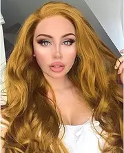 Strawberry Blonde Wigs for Women Middle Part Long Wavy Synthetic Lace Front Wig with Natural Hairline Glueless Synthetic Heat Resistant Fiber Hair Cosplay Pary Daily Drag Wig 24inches