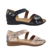 Step On Air Hack Ladies Shoes Sandals Flat Sole Close Back Print Cross Strap Adjust