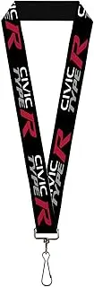 Buckle-Down Honda Lanyard, Civic Type R Black White Gray Red, Elastic, Black, 44" x 1"