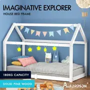ALFORDSON Kids Bed Frame Wooden Timber Single House Frame Platform Bed Base White Rocco