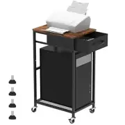 Computer Tower Stand PC Tower Stand with Storage Drawer 2 Tier Wood Rolling C...