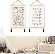 Abc Number Poster for Toddlers Wall Magnetic Poster Hangers Wooden Framed Canvas Wall Art 2 Set of 16 x 24 inch Alphabet for Classroom Boho Nursery Decor Play Room Decor for Kids