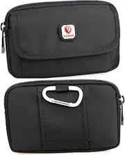 Canvas Dual Cell Phone Holster with Belt Loop Compatible with iPhone 15 Pro Max 14 Pro Max iPhone 16 Pro Horizontal Flip Cell Phone Case Universal Smartphone Belt Pouch for Galaxy S25 S25+ Flap Pocket