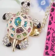 Betsey Johnson Necklace Gold Tortoise Crystal Sea Turtle GIFT BOX Organza Bag