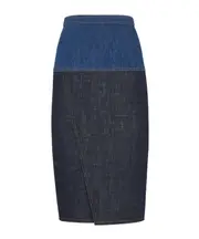 Fendi High-Waist Colourblock Denim Midi Skirt IT40,IT42 blue two-color