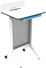 ASSYA Portable Podium with Wheels, Podium with Storage Space, Multifunctional Conference Room Host Platform, Suitable for School, Home, Office,White