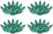 uxcell 4Pcs Handmade Beaded Patches, Peacock Tail Glass Crystal Appliques Sew on Rhinestone Patch for Clothing DIY Sewing Accessories, Malachite Green