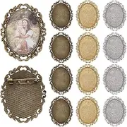 [PH PandaHall] 3 Colours Brooch Cabochon Setting 12 Pieces Vintage Brooches Blank Bezel Oval Brooch Pins Trays Cabochon Frame Photo Pins Base for Wedding Graduation Jewellery Making 51 x 40 x 2 mm