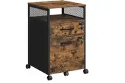 Rustic Brown and Black Industrial Style File Cabinet with Lock - 2 Drawer Hanging File Folder Storage