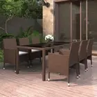 Garden Dining Set For 6 Person Glass Table And Poly Rattan Chairs With Cushions