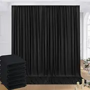 30ft x 10ft Wrinkle Free Black Backdrop Curtain for Parties Weddings, 6 Panels Silk Polyester Black Drapes for Backdrop 10 ft Photo Back Drop Cloth for Birthday Graduation Photography Background
