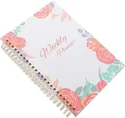 HOMSFOU Coil Notebook Weekly Planner Organizer Office Academic Writing Book with Elastic Band Stylish Floral Design for Students Teachers Professionals