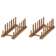 2x Davis & Waddell Acacia Wood Plate/Cup Stand Holder/Organiser 12x31cm Natural