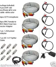 4 pcs CCTV Microphone Security Camera RCA Audio Mic DC Power& Cable White Color