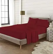 EXQUIZIT HOME Flannelette Sheet Set 100% Brushed Cotton Includes Fitted Sheet, Flat Sheet and 2 x Matching Pillowcases Bed Sheet Set Red Double