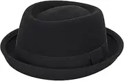 [Vikodah] Wool Felt Pork Pie Fedora Hat Vintage Noble Flat Top Hat Crushable Boater Hat Panama Hats