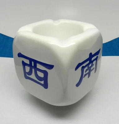 Chinese Mahjong Ceramic Cigarette Ashtray Ash Tray White Blue Collectible