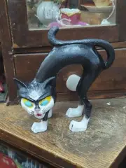 CAST IRON BLACK CAT DOOR STOP Scaredy Halloween Crouching Scary Painted