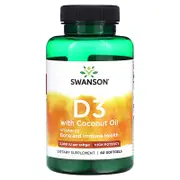 Swanson, D3 with Coconut Oil, High Potency, 50 mcg (2,000 IU), 60 Softgels