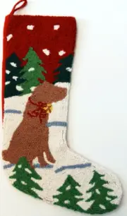 Yellow Labrador Retriever Alpine Mountain Christmas Hooked Stocking- Wool 21"