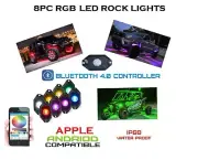 8-Pods RGB LED Rock Lights Wireless Bluetooth Music Controlled ATV UTV RZR Boat