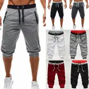 Men Elasticated Waist Cotton Cargo Combat 3/4 Long Knee Length Shorts Pants M&