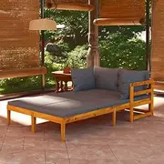 Sun Loungers with Dark Grey Cushions 2 pcs Acacia Wood Patio Bar Sets