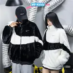 BG-KOREA NIKE黑白撞色 立領人造皮草貂絨夾克外套 兩面穿外套 冬季外套 情侶款 黑白 大LOGO棉衣