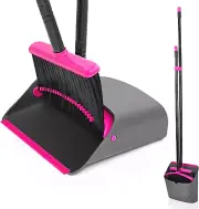 Broom with Dustpan Combo Set, Long Handle Lightweight Indoor Broom Set, Upright