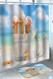Summer Ice Cream Bucket and Anchor Shower Curtain