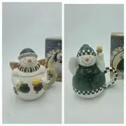New Debbie Mumm Lot Of 2 Snowman Covered Holiday Mugs Christmas