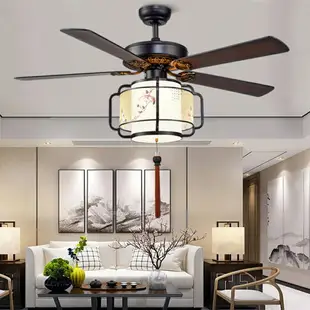 新中式風扇燈客廳餐廳家用復古吊扇燈防古中國風飯廳帶電風扇吊燈