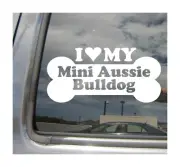 I Heart Love My Mini Aussie Bulldog - Mix Dog Bone Car Vinyl Decal Sticker 13632