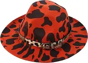 [WRITWAA] Jazz Top Hat Cap Headband Bonnet Bandanas Hats Straw Hat Retro Hat Party Fedora Hat Fashion Flat-edge Jazz Hat Jazz Decor Hat Party Performance Hat Party Hat Woolen Red
