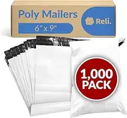 Reli. Poly Mailers 6x9 | 1000 Pcs Bulk | Small Mailing Envelopes/Shipping Bags | White Packaging Bags for Shipping | Non-Padded Poly Mailers | Self Sealing Mailing Bags for Small Items, Bulk (White)