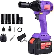 Rechargeable Electric Impact Wrench Cordless Power Screwdriver 380N.m / 2 x Lithium Battery Brushless Motor Wrench with Sleeve, Drill Chuck, Converter, Bit, etc.