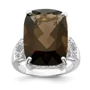 Sterling Silver Rhodium Smoky Quartz u0026 Natural Diamond Gemstone Birthstone Ring Fine Jewelry Gift for Her