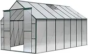 Green Fingers Greenhouse Polycarbonate Green House Garden Shed Gardening Supplies Plant Stand Storage, 443 x 215 x 244cm Aluminium Frame with Lockable Door and Gutter System