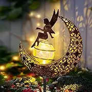 GIGALUMI Solar Lights Outdoor Garden, Fairy Crackle Glass Ball Solar Lights, Moon Garden Ornaments Solar Lights for Lawn Yard Path Patio Balcony