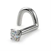 [FreshTrends] Genuine Diamond Nose Stud 14K White Gold Nose Ring Twist Screw 18 Gauge, I1 Clarity