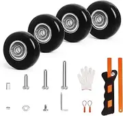 [ASUNTOM] Luggage Wheels Replacement Kit Diameter 1.6-2.4in/40-60mm Thick 0.7in/18mm Suitcase PU Wheels with Full Set Repair Tool for Suitcase Trolley Bag Draw-bar Travel Box, Black, 40mm-Black