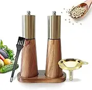 Gold Salt and Pepper Grinder Set,Wooden Pepper Grinder, Manual Salt and Pepper Mill,Adjustable Thickness,Stainless Steel Top,Suitable For Kitchen,Barbecue,Picnic,2 Packs for Refillable Pepper Grinder