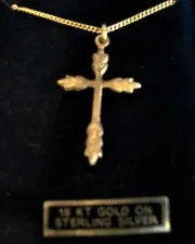 18 KT Gold on Sterling Silver Cross with Wheat